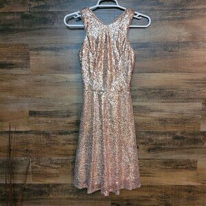 Kate Kasin Rose Gold Sequin Fit & Flare Dress Size 4 Lined Stretch Holiday